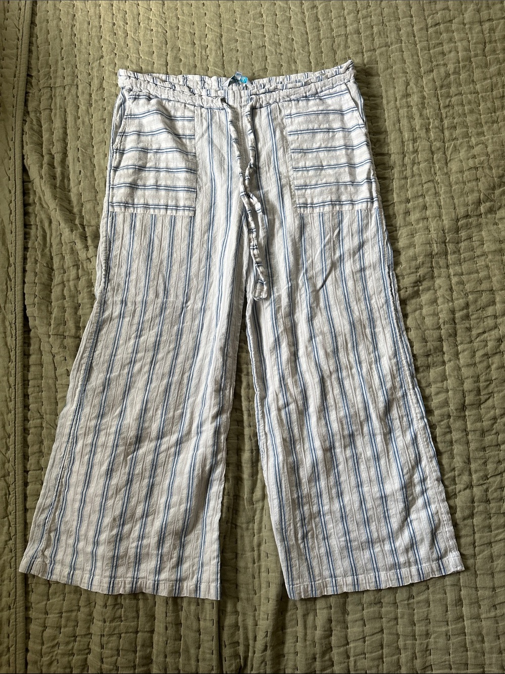 Light Blue Striped Women’s 100% Cotton Drawstring Pants